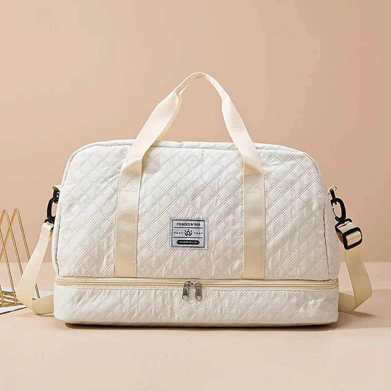 

Casual Large Capacity Travel Duffel Bag, Lightweight Rhombic Lattice Design, Solid Color Weekender Overnight Bag