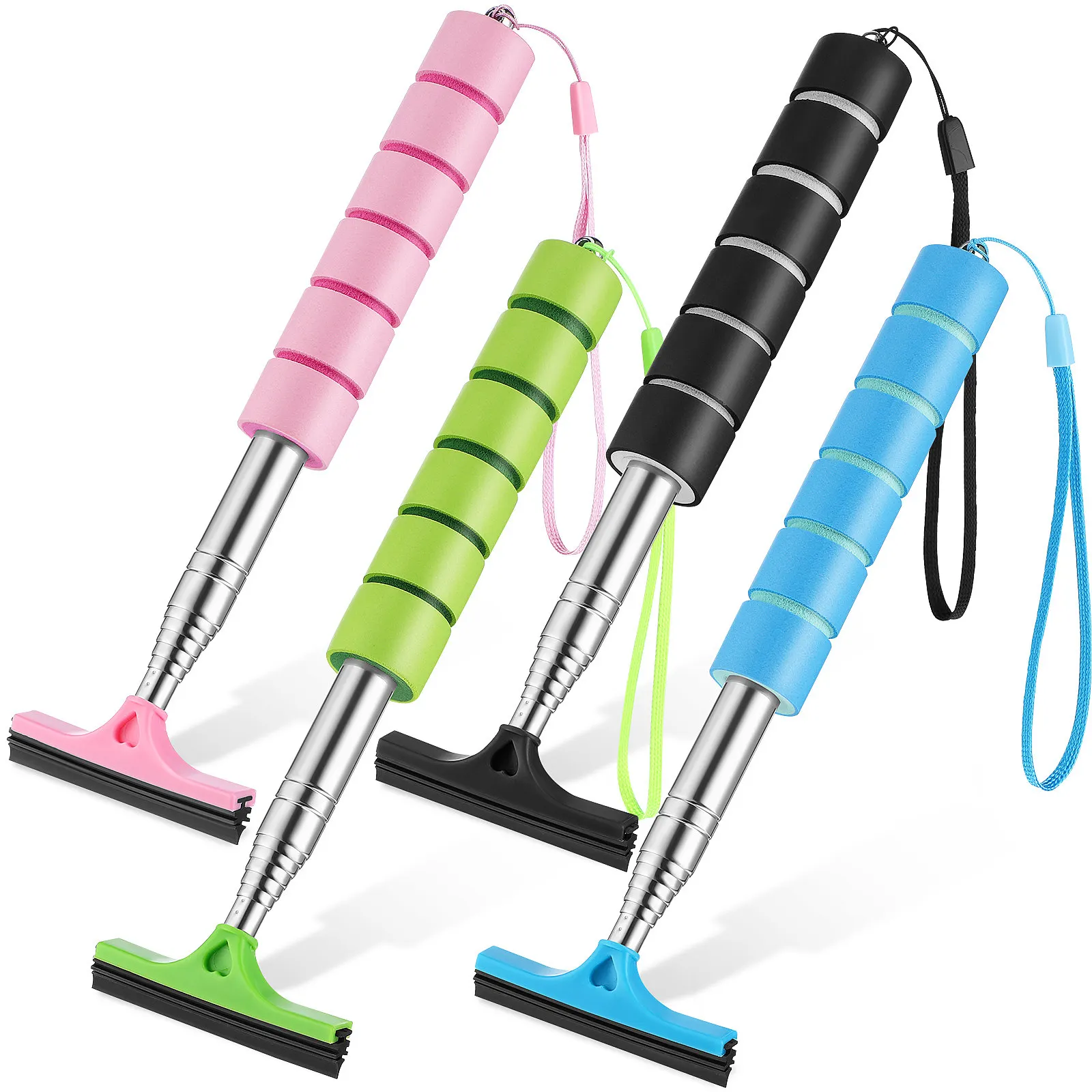 4Pcs Car Squeegee Set Mini Telescoping Mirror Wiper Adjustable Length Water Remover for Side Rear Windshield Windows Portable