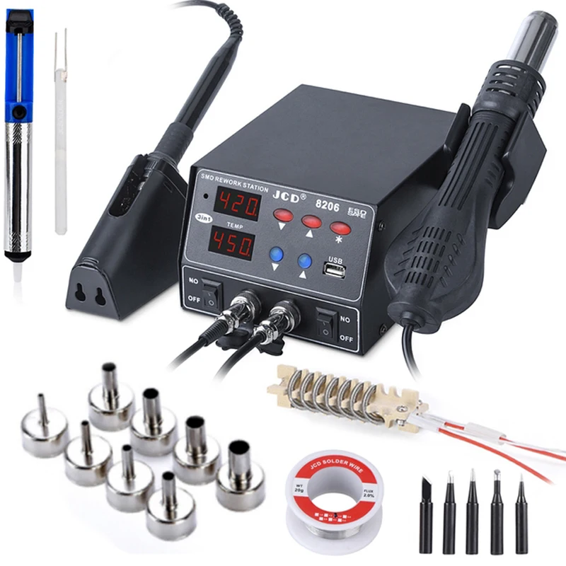 JCD 2in1 Soldering Station 800W LED Digital Display SMD Adjustable temperature Rework Station 220V/110V ESD Welding Repair Tools