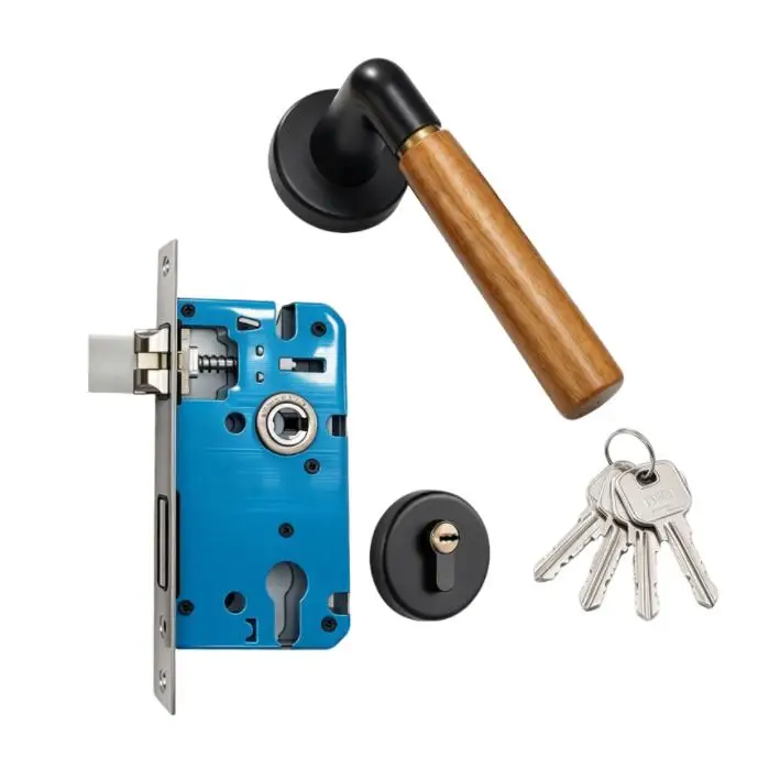 Modern Interior Door Handle Lock Silent Split Design Solid Wood Walnut Grip Aluminum Alloy Body 142x52mm Dimensions