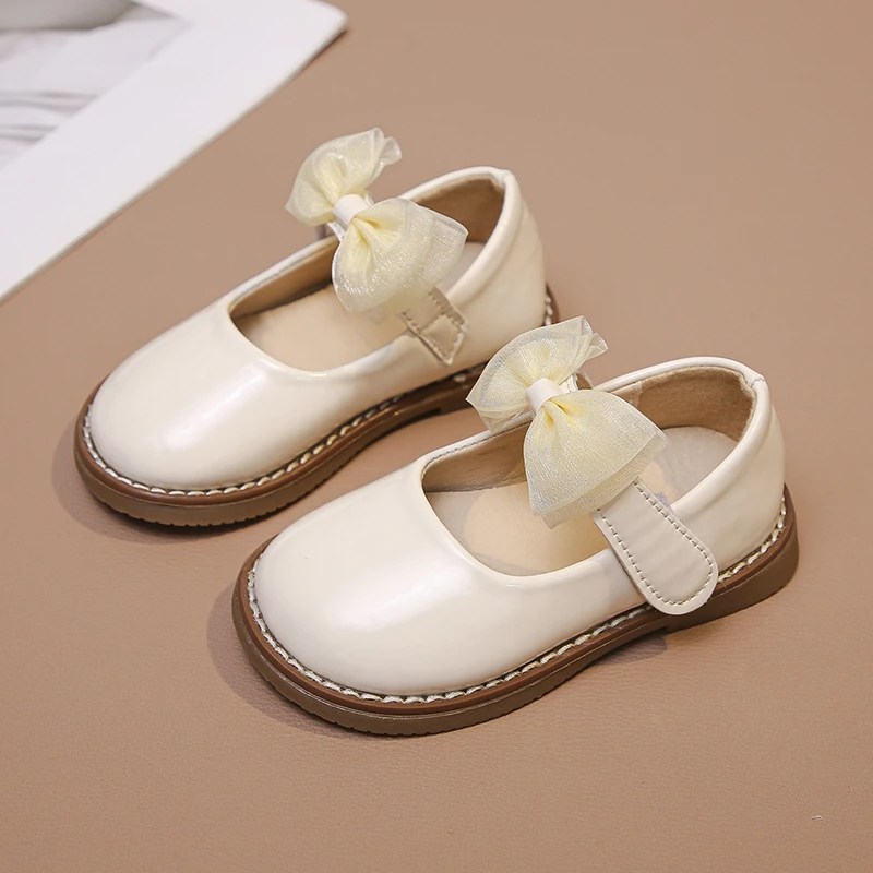 Kids Leather Shoes Basic Mary Jane Shoes for Student Black School Shoes for Baby Girls Platform Princess Bow Flats Oxford Shoes