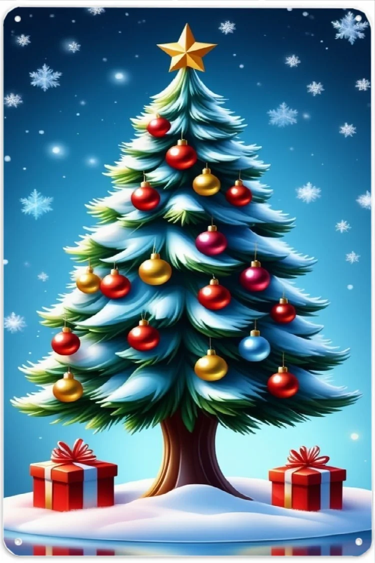 زخرفة حائط معدنية مسطحة ثلاثية الأبعاد لعيد الميلاد وعيد الميلاد - فن لاتيه شجرة عيد الميلاد البسيط مناسب لتزيين المنزل 16