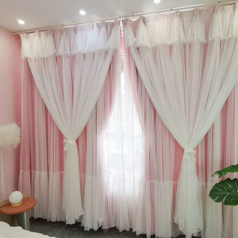 

Customized Curtain Bedroom Living Room Bay Window Three Layers of Fabric in One Nature Vertically Fashion Classic Romantic Lace