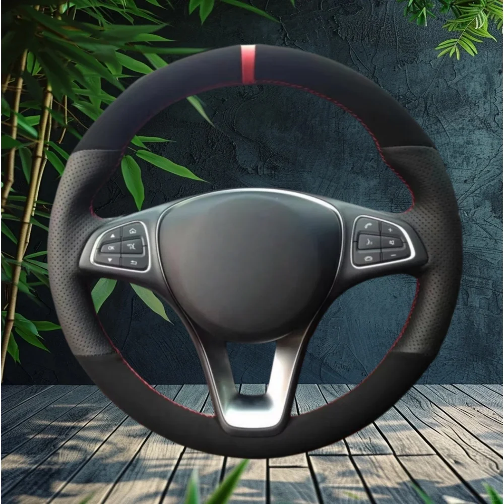 Image of Handgenähter perforierter rutschfester weicher Wildleder-Lederbezug (W447) 2015-2020 Lenkradbezug für Mercedes-Benz Vito III.