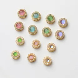 4PCS 14K Gold Plated Round Rhinestone Cat's Eye Retro Beads Bracelet DIY Material Jewelry Making Accessories