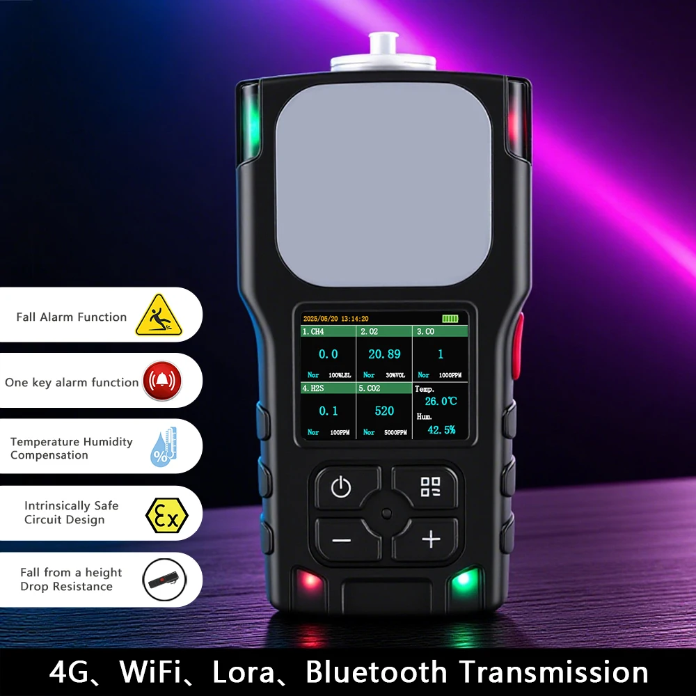 Durable Portable Pump 5 Gases Detector Carbon Dioxide Methane Oxygen Ammonia Gas Leak Analyzer Fluorine Voc Sensor for Coal Mine