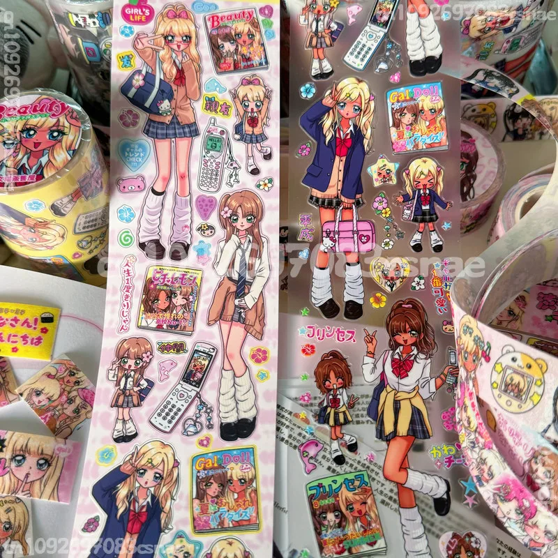 

New Sticker Roll Shibuya Gal Vintage Showa Characters For Handbook Diy Guka Decoration Scrapbook Journal Decor Sticker Supplies