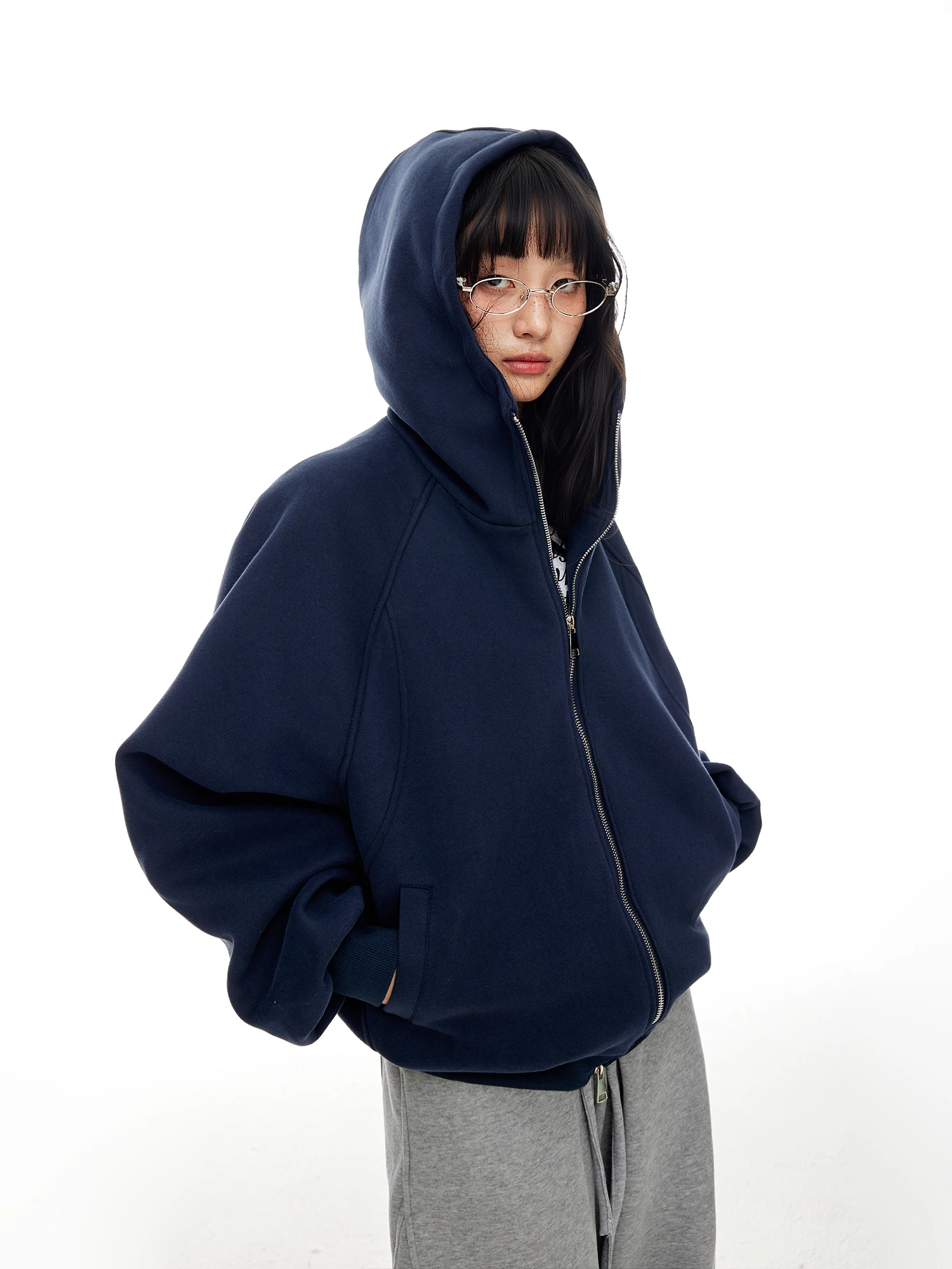 

Retro American Hooded Sweatirt Jaet Women's Loose Casual Zipper Open Cardigan Blue Outerwear Spring New Arrival