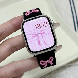 y2k Retro Cute Bow Embroidery Band For Apple Watch Band Ultra2 49 45 44 41 42 38 40 Correa Band For Iwatch Series 9 8 SE 7 6 5 4