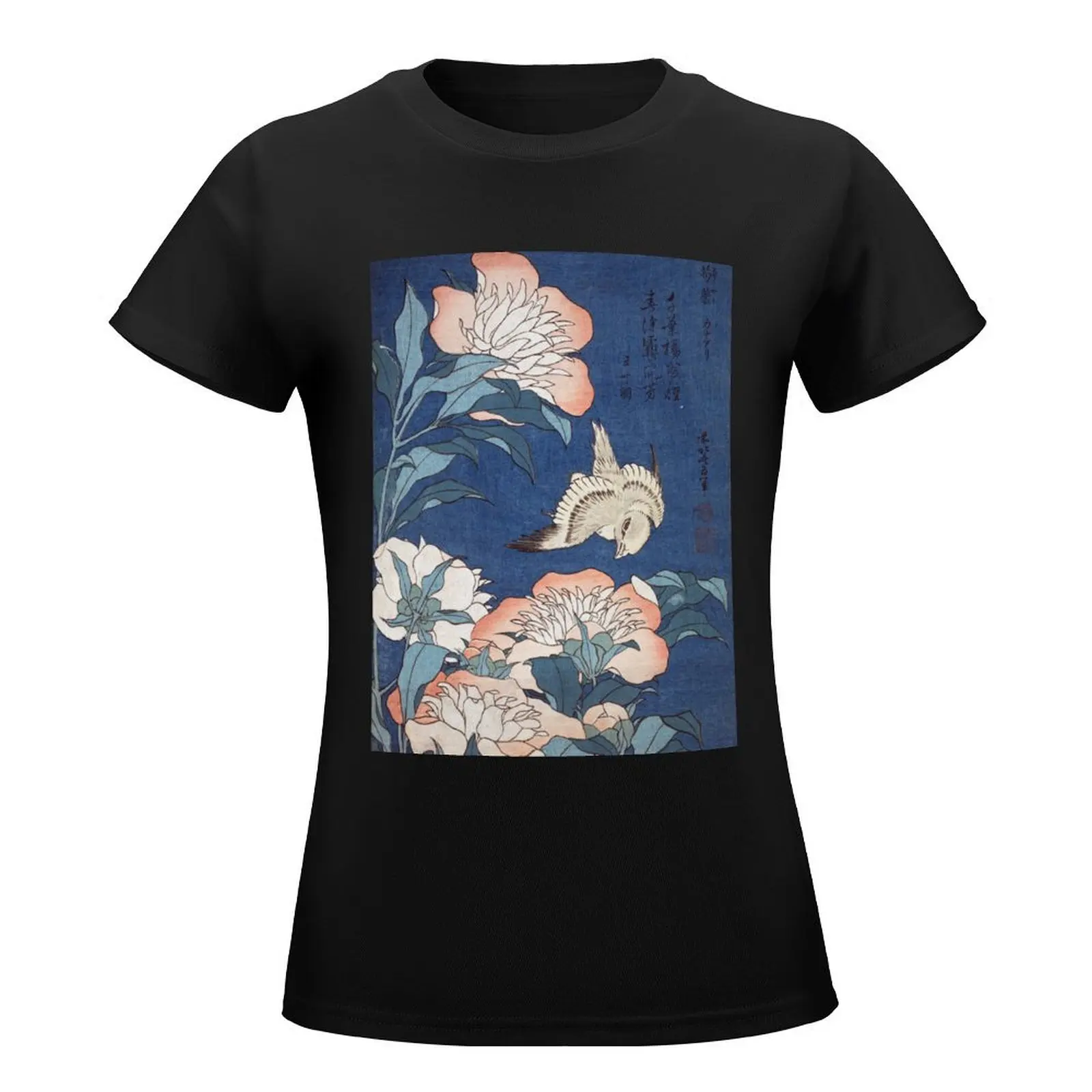 Katsushika Hokusai Peonies and Canary T-Shirt hippie clothes funny tees graphics t-shirts for Women graphic tees funny