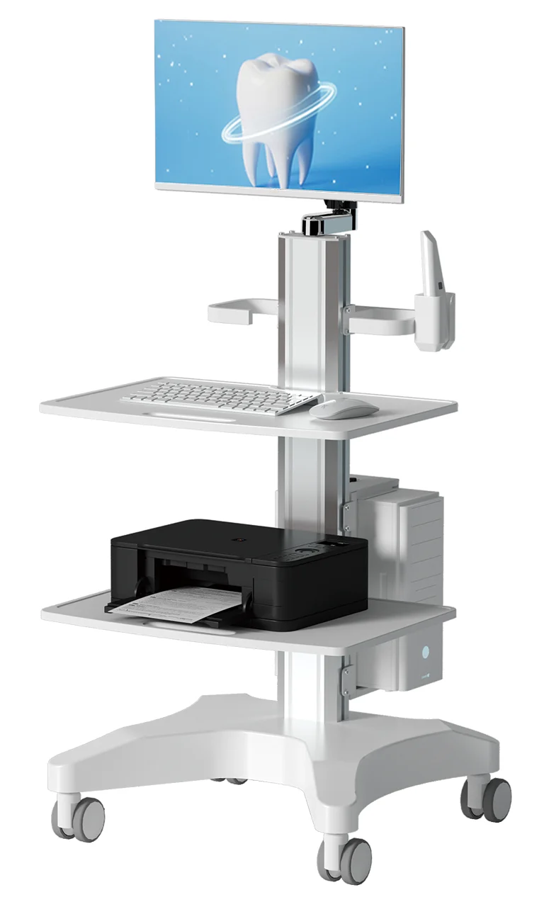 Medical Trolley Cart for Hospital With  Mount Oral Scanner Holder Cpu Holder Box Nurse Mobile Works