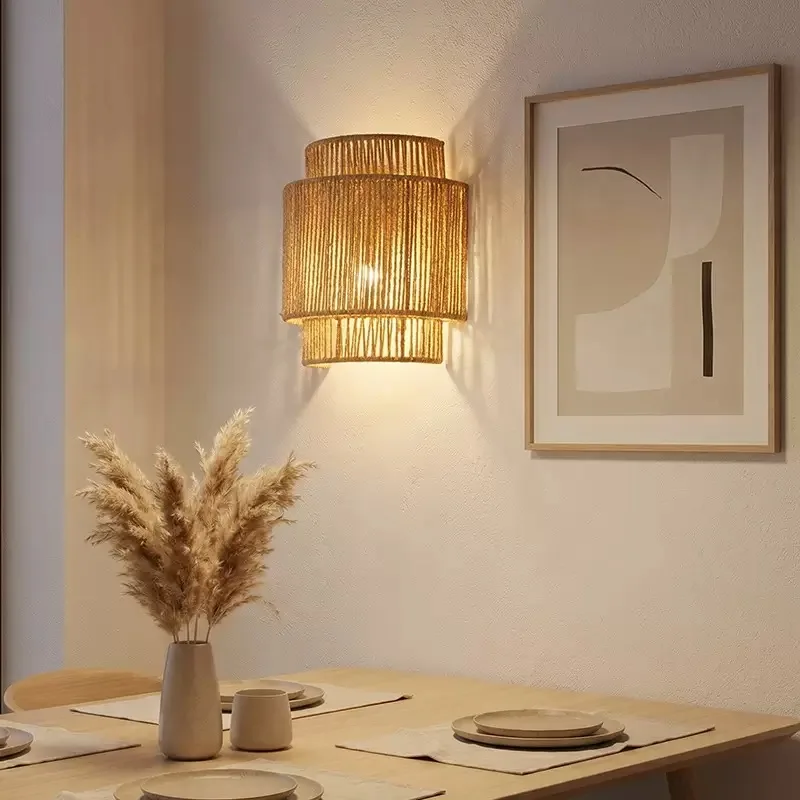 3-Tier Jute Woven Lampshade Boho Cylinder Wall Pendant Table Lamp Shade Wabi Sabi Farmhouse Bedroom Decor Only Lampshade3-Tier J