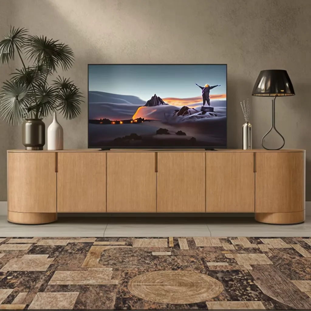 #  Luxury American Style Living Room Furniture Set Oak Solid Wood TV Cabinet Modern 6-Door Low Media Console