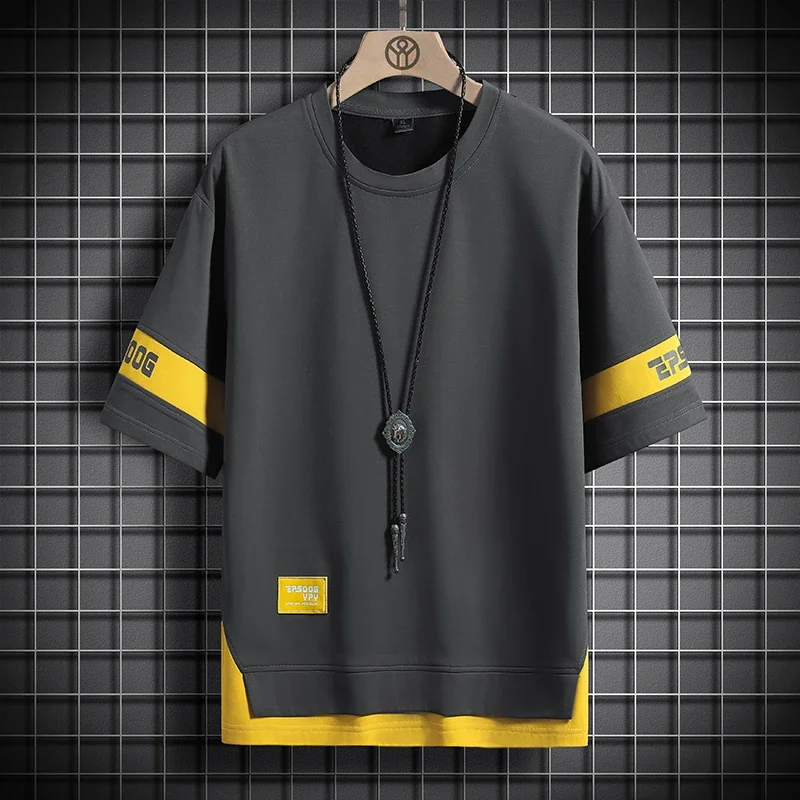 Trendy Street Style Men's Crew Neck T-Shirt 3D Letter Print Short Sleeve Hip Hop Streetwear Patchwork Casual Tops for Summer