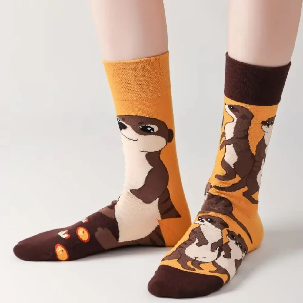 Fashion Cute Mid-Calf Socks Cartoon Cotton Weasel Pattern Socks Non-slip Breathable Sports Socks For Daily Wearing