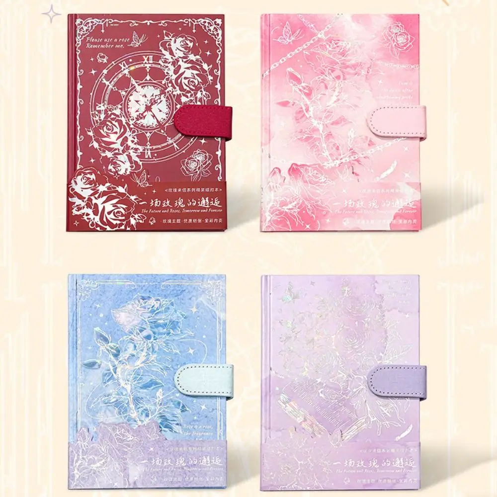 Rose Style Exquisite Diary Notebook Color Pages Magnetic Button Retro Rose Notebook Portable Gift Stickers