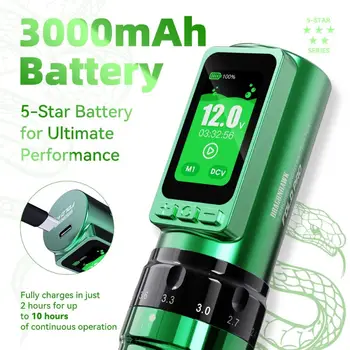 Bezdrátové tetovací pero s kulatou pistolí se skládacím designem pro profesionální zdobení pleti, poháněné vysoce výkonným motorem McoreC3 a 300 10 nejlepší prodej Dětský tetovací strojek - №6