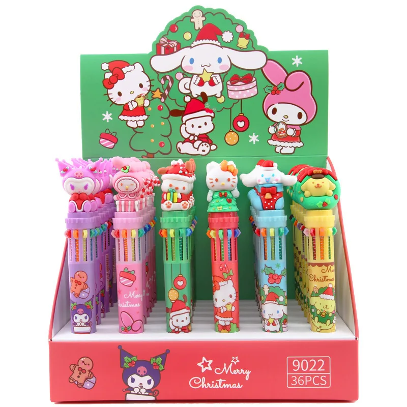 36pcs/lot Sanrio Kitty Pochacco 10 Colors Ballpoint Pen Christmas Melody Kuromi Press Ball Pens Office School Writing Supplies