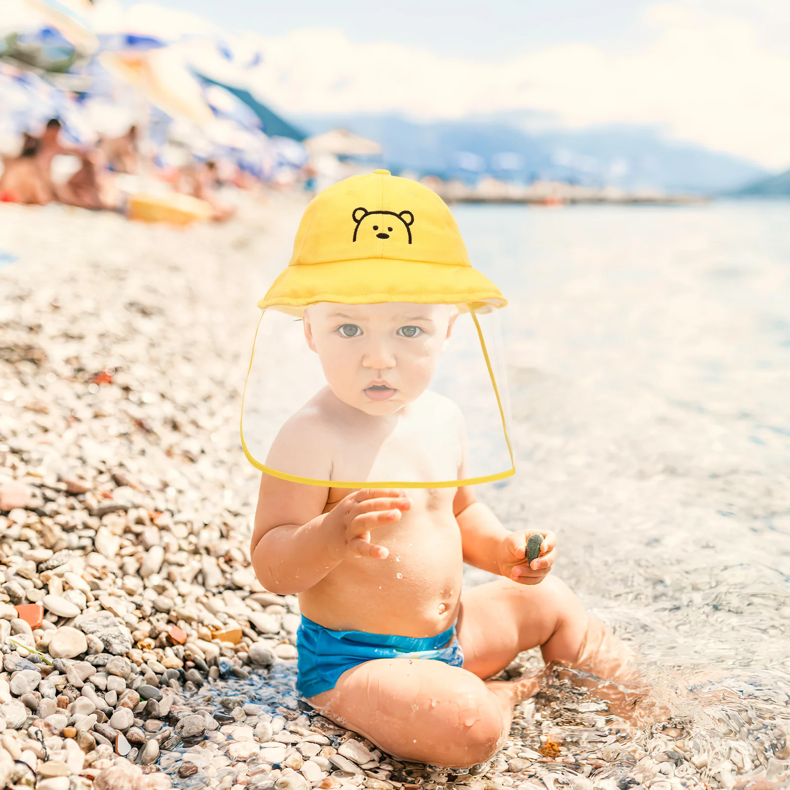 

Yellow Kids Sun Hat with Face Guard Wide Brim Bucket Hat Toddler Baby Outdoor Protective Cover Lightweight Foldable