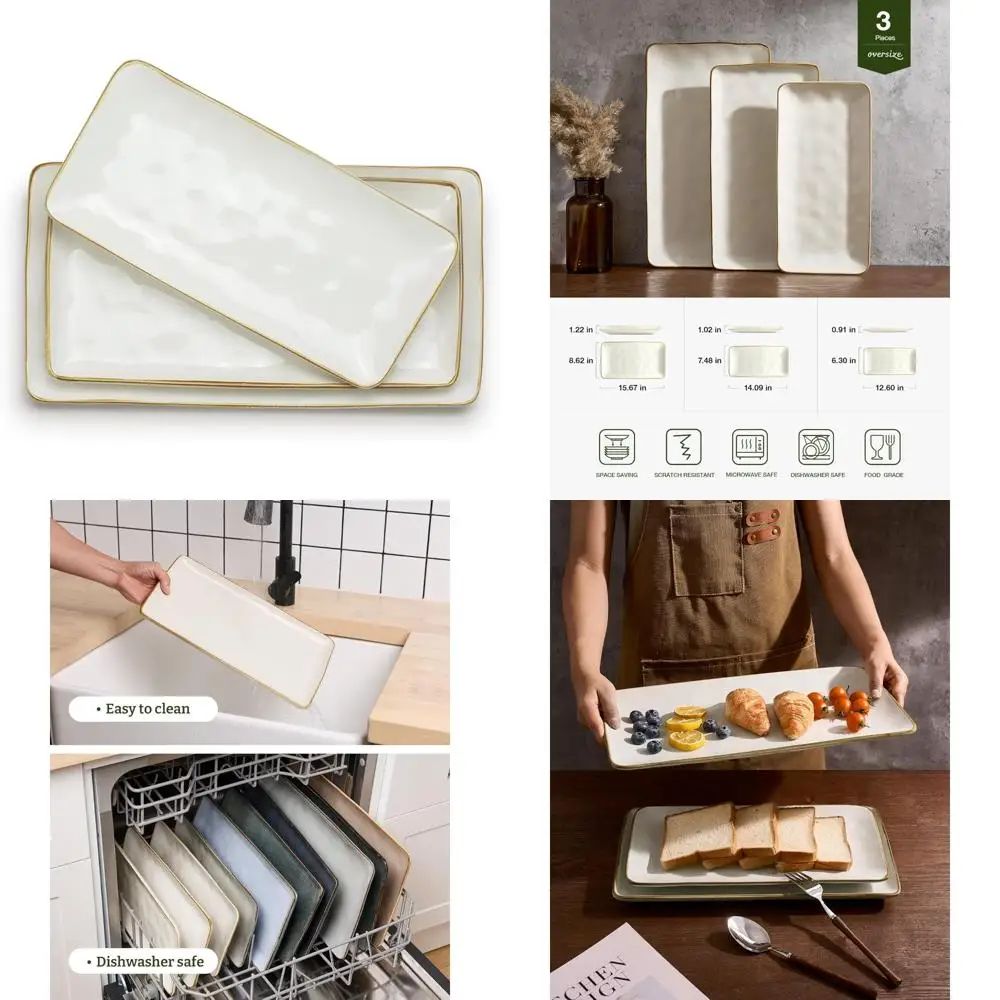 

Rectangular Stoneware Serving Platter, 15.67 x 14.1 x 12.6 Inches, Ideal for Entertaining, Safe for Microwave and Dishwasher