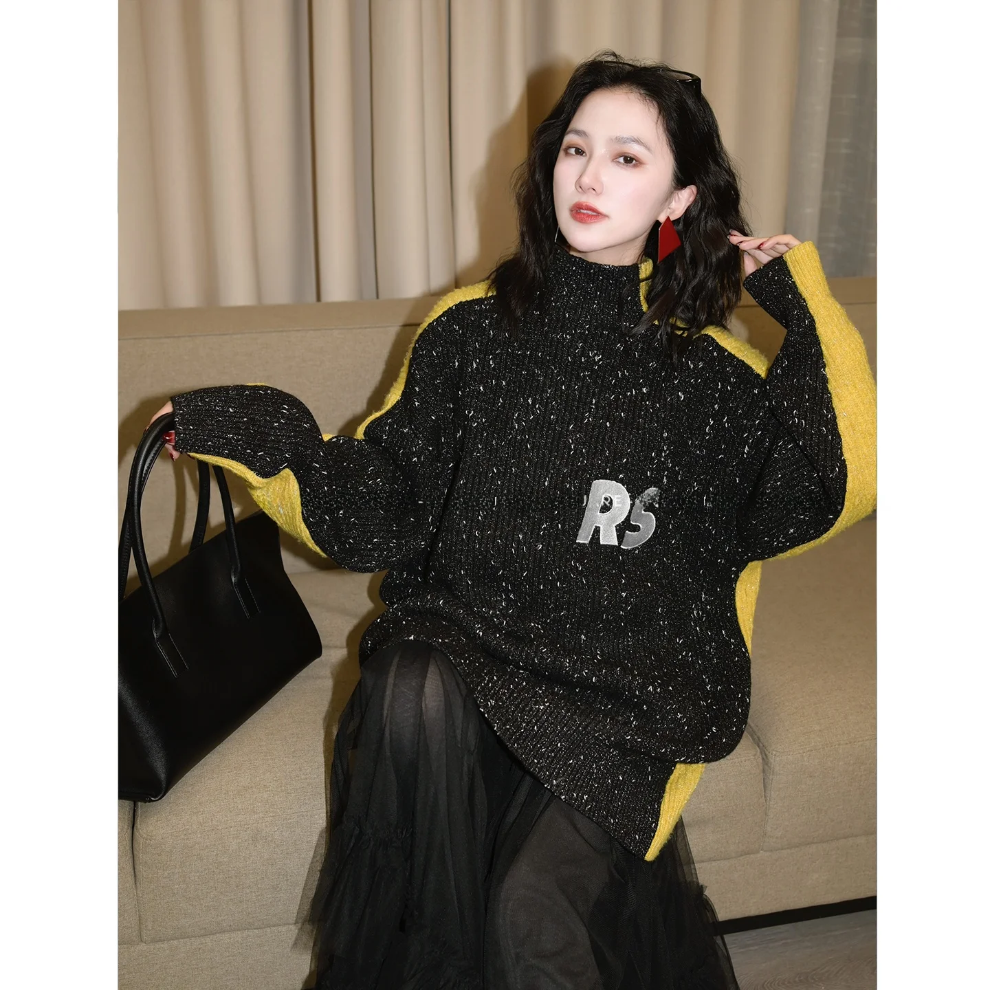 

Свободный длинный женский свитер RS Starlight Bla, осенне-зимний, удобный, из смесовой шерсти, с капюшоном, средней длины, повседневный, модный