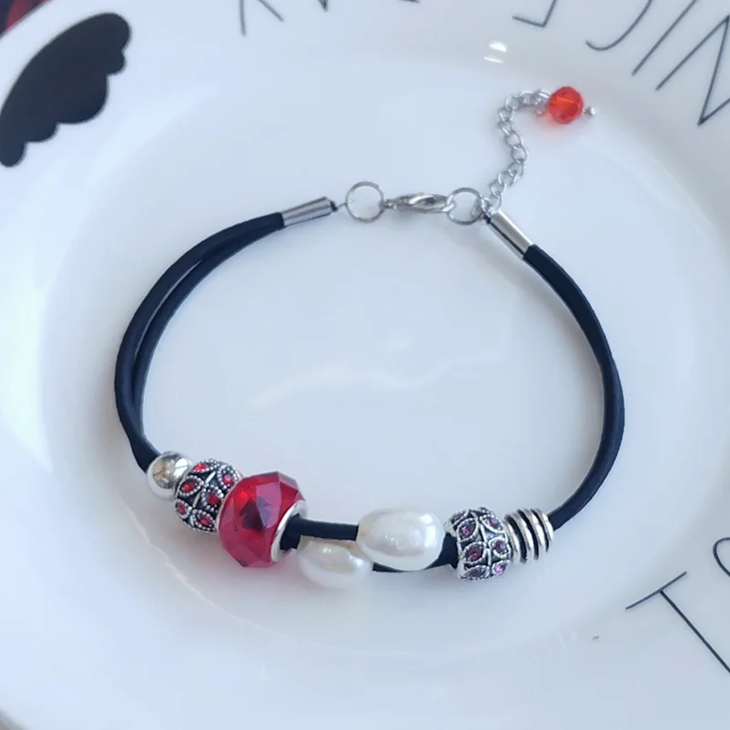 50pcs Alloy Rhinestone Beads European Beads Rondelle Mixed Color Large Hole Beads with Leaf for Jewelry Making 9x7mm Hole:5mm