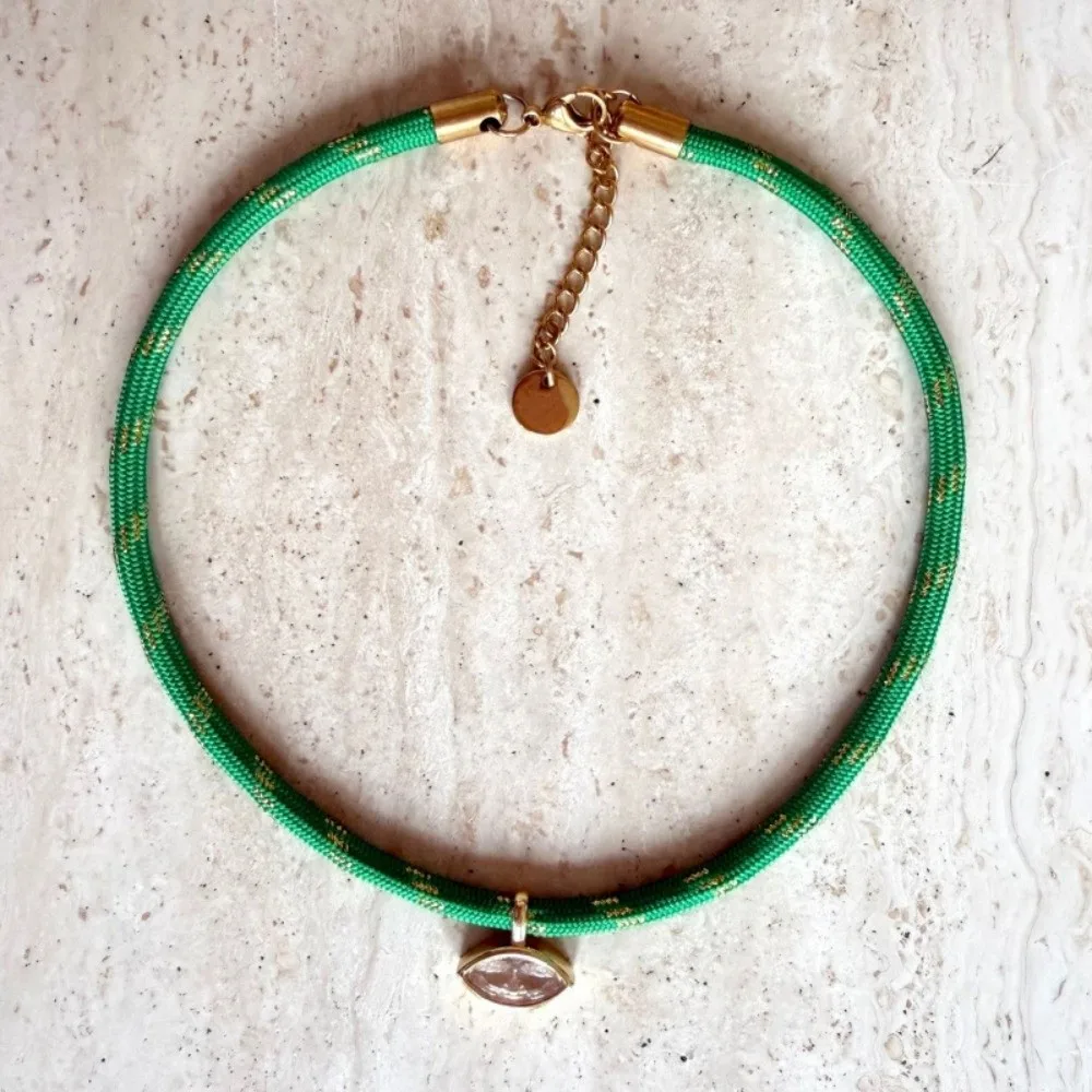 Boho Striped Rope Chain Necklace Gold Plated Luxury Zircon Pendant Versatile Adjustable Women's Necklace Jewelry Accessories
