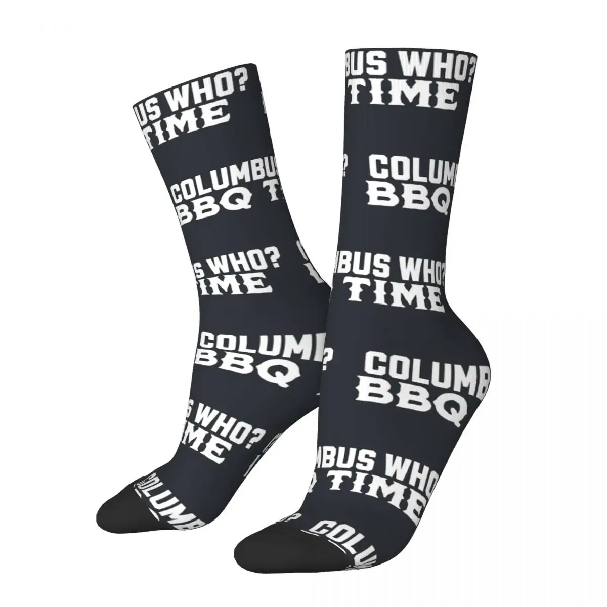 Crazy compression Columbus Who_ BBQ Time!_ Sock for Men Harajuku Columbus Day Quality Pattern Crew Sock Casual