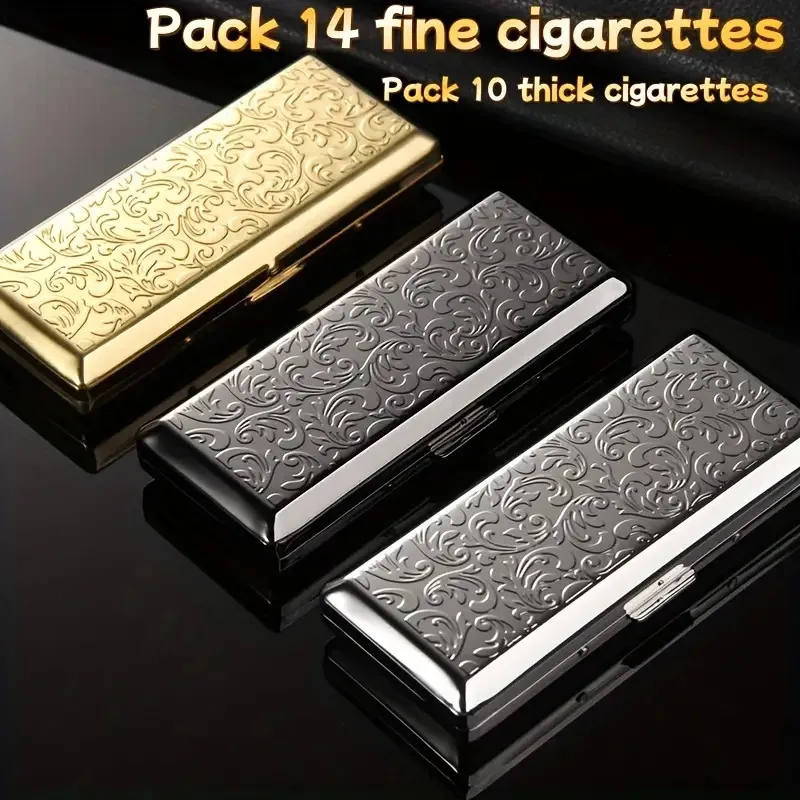 

Медный портсигар с двойным пистолетом - 14 шт., расширенный узор травы Тан, унисекс для толстых/тонких сигарет, портативная металлическая коробка