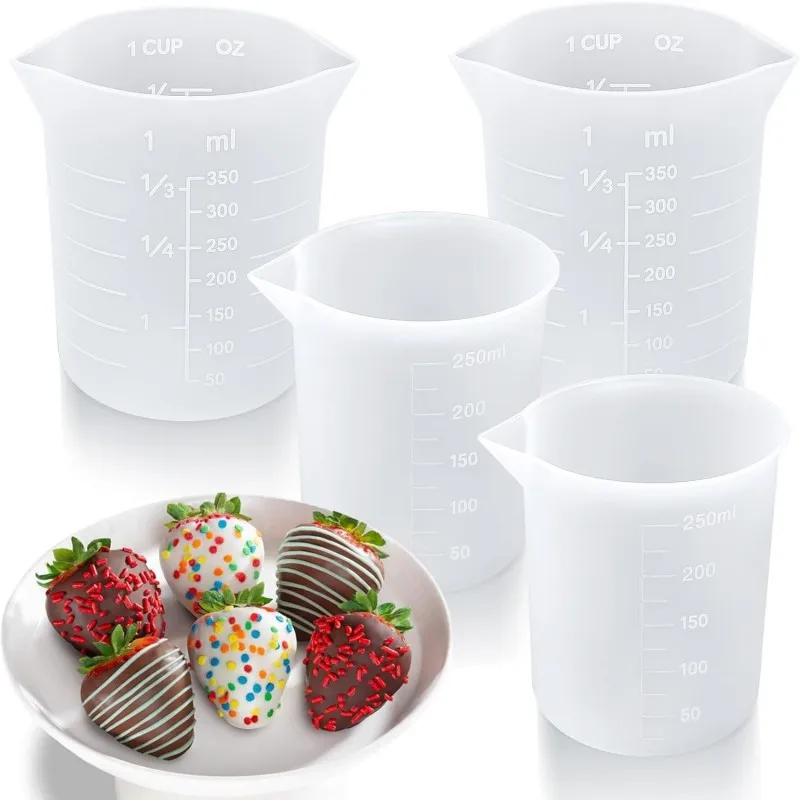 

【4-Count Silicone Cup Set】Reusable Graduated Measuring Cups for Baking, Chocolate Making, Liquid Measurements, Candy, Cooking