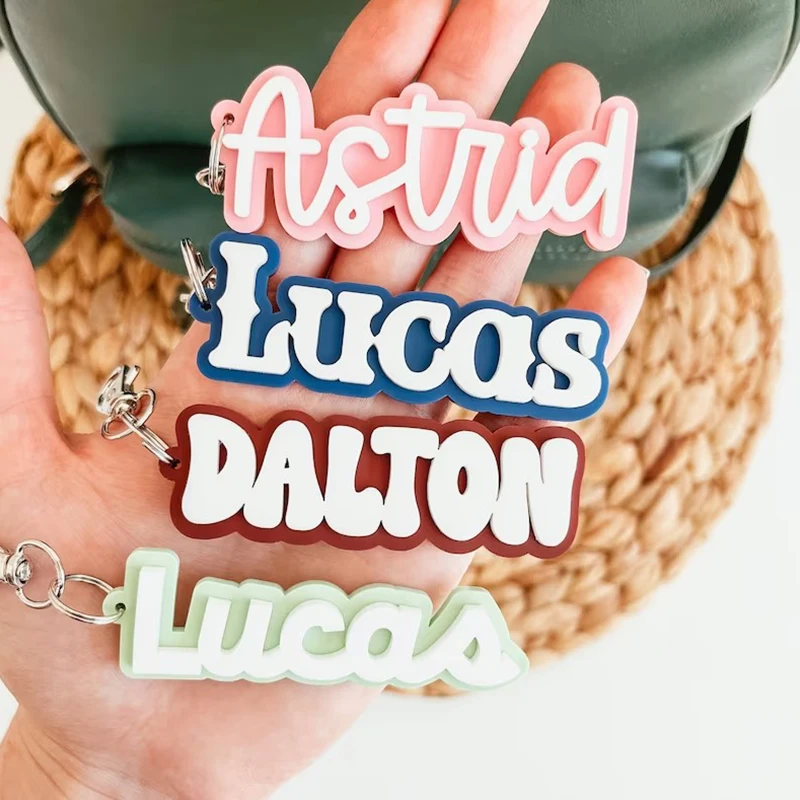 Acrylic Font Available Custom 3D Name Keychain for Bag Charm Nameplate Label Tag All Language Personalized Backpack Key Ring