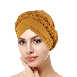 Styl boho ręcznie robiony warkocz Turban Cross Bandana miękki kapelusz do Hijab dla muzułmanek islamskiego chusta na głowę utrata włosów czepek dla osób po chemioterapii