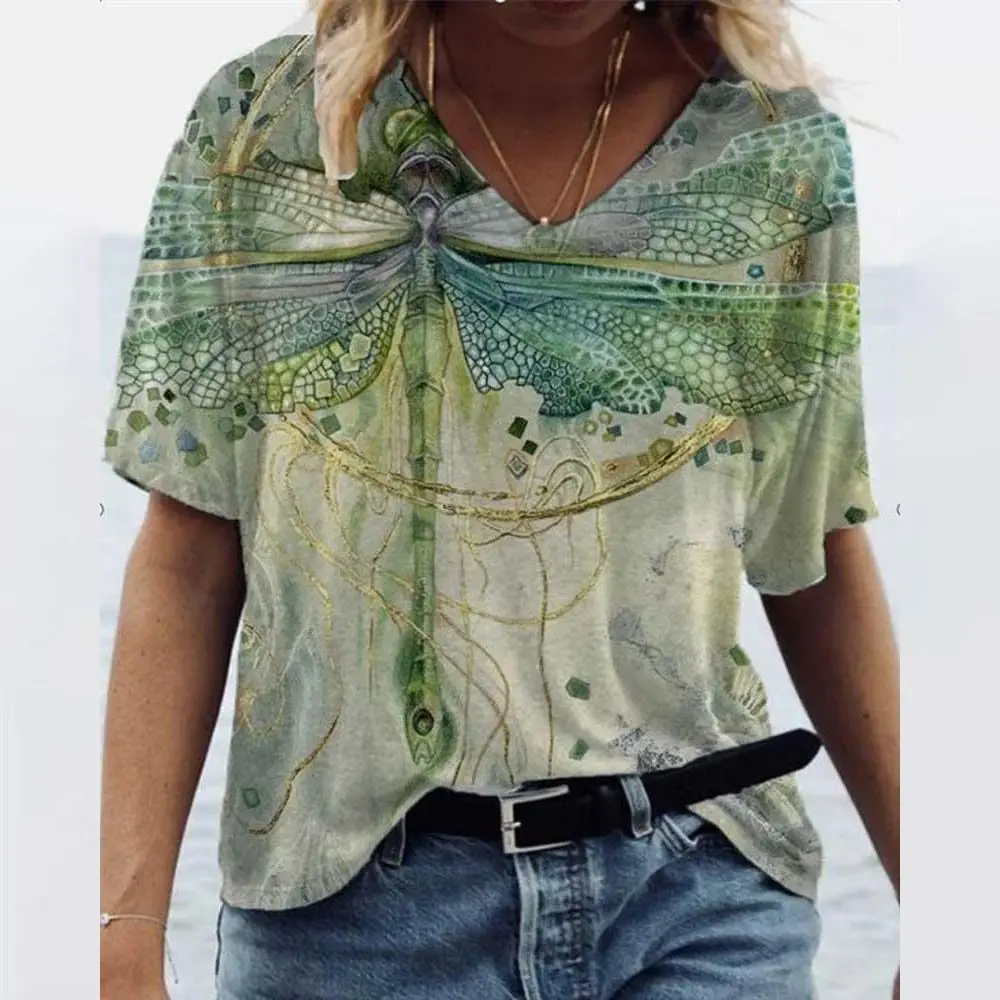 여름 여성용 브이넥 티셔츠 패셔너블한 디자인 편안한 면 소재 캐주얼 착용에 완벽