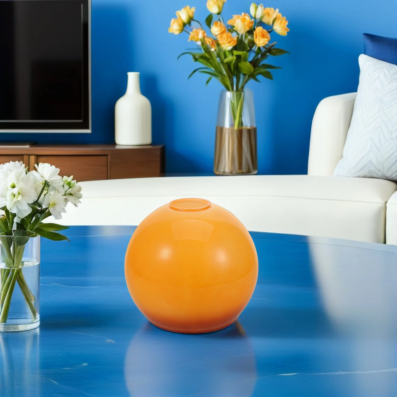 استبدال عاكس الضوء الزجاجي E27 ثقب مزدوج كرة مستديرة قلادة ضوء لغرفة الطعام غطاء ديكور ضوء دافئ ناعم #4