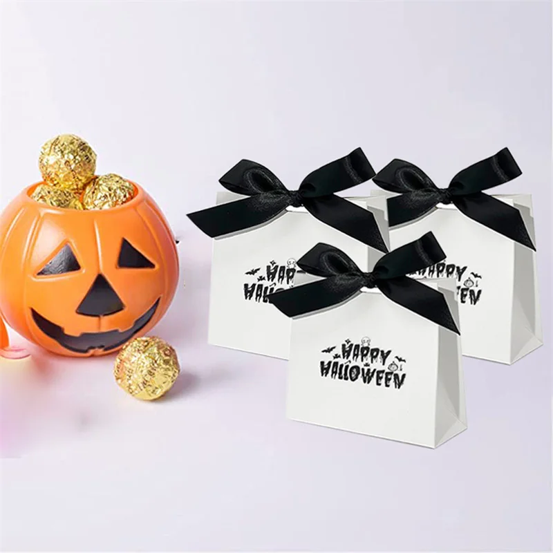 

50Pcs Mini Happy Halloween Bag Pumpkin Witch Bat Candy Bags Halloween Ghost Party Kids Souvenir Gift Package Bag with Ribbon