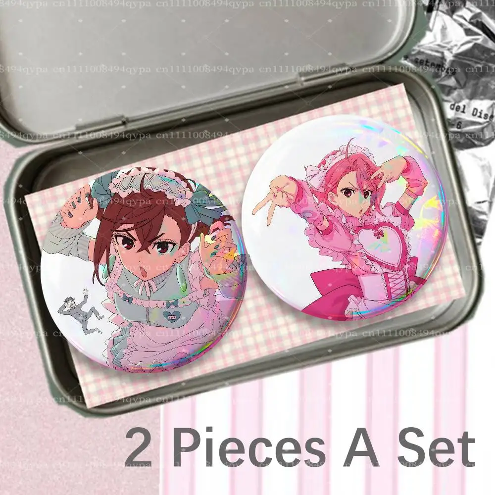Okarun D-Dandadan Momo 2 Pieces Badge Set Icons Badges Creative Meme Figure Round Tinplate Brooch Bag Clothes Accessories