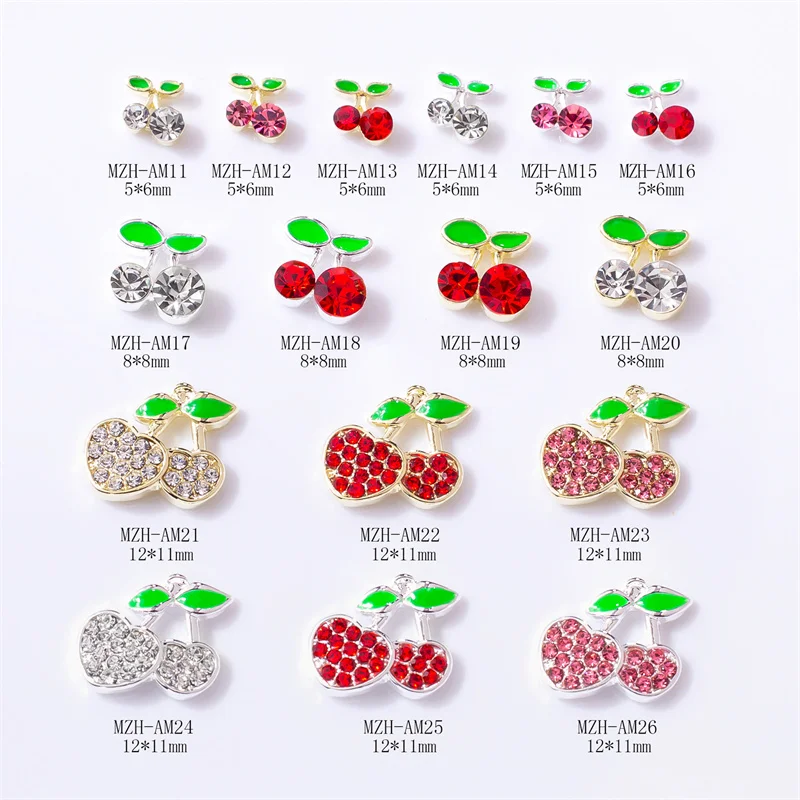 

10PCS Multi-Size Cherry Crystal Diamond Rhinestone Nail Charms For Manicure Decor Alloy Stud Jewelry Parts Nail Art Accessories
