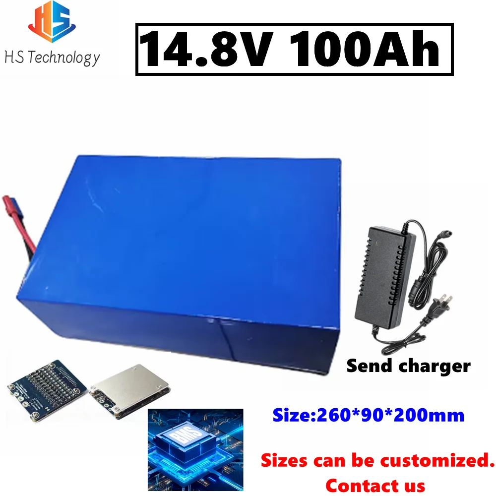 

Lithium battery 14.8V 100Ah 120Ah li ion battery pack with 4S 100A BMS for scooter boat engines+20A charger