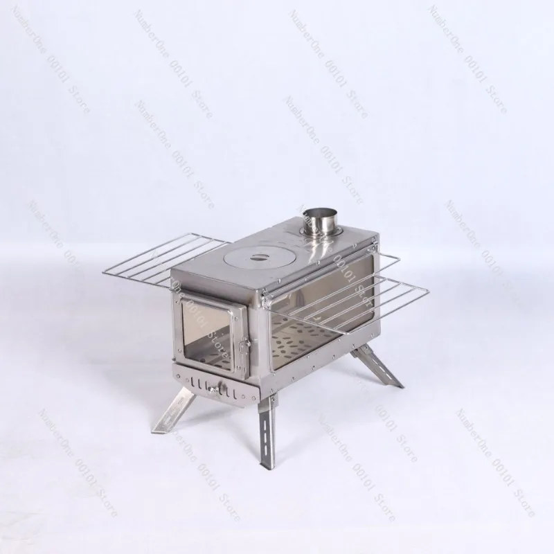 Outdoor portable wood stove, square thickened camping stove