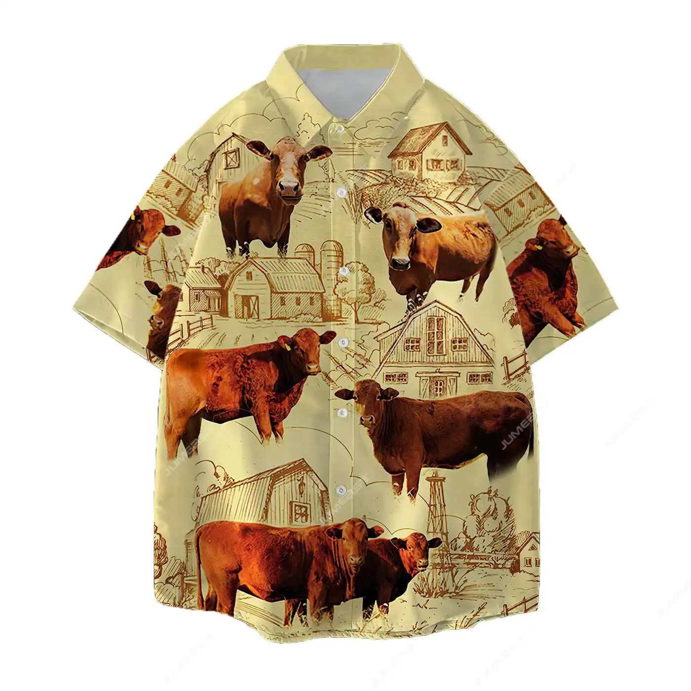 Jumeast Holstein Cow Men Hawaiian Shirt Farm Cattle Lovers Beach Aloha Shirty Women Vintage YK2 Blouse Black Angus New Clothes