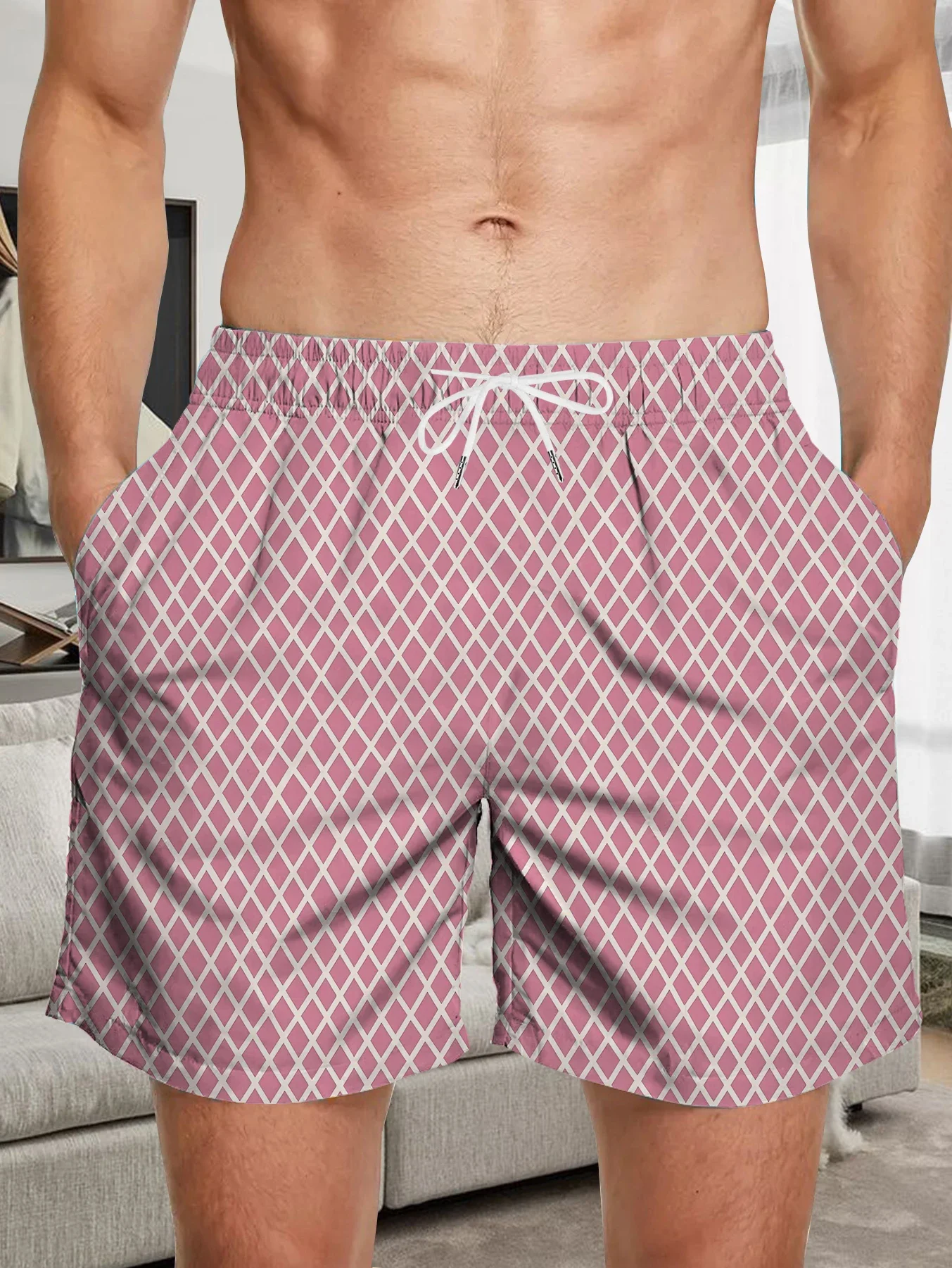 

Trendy All Over Digital Print Shorts Men Light Quick Dry Polyester Beach Bottoms