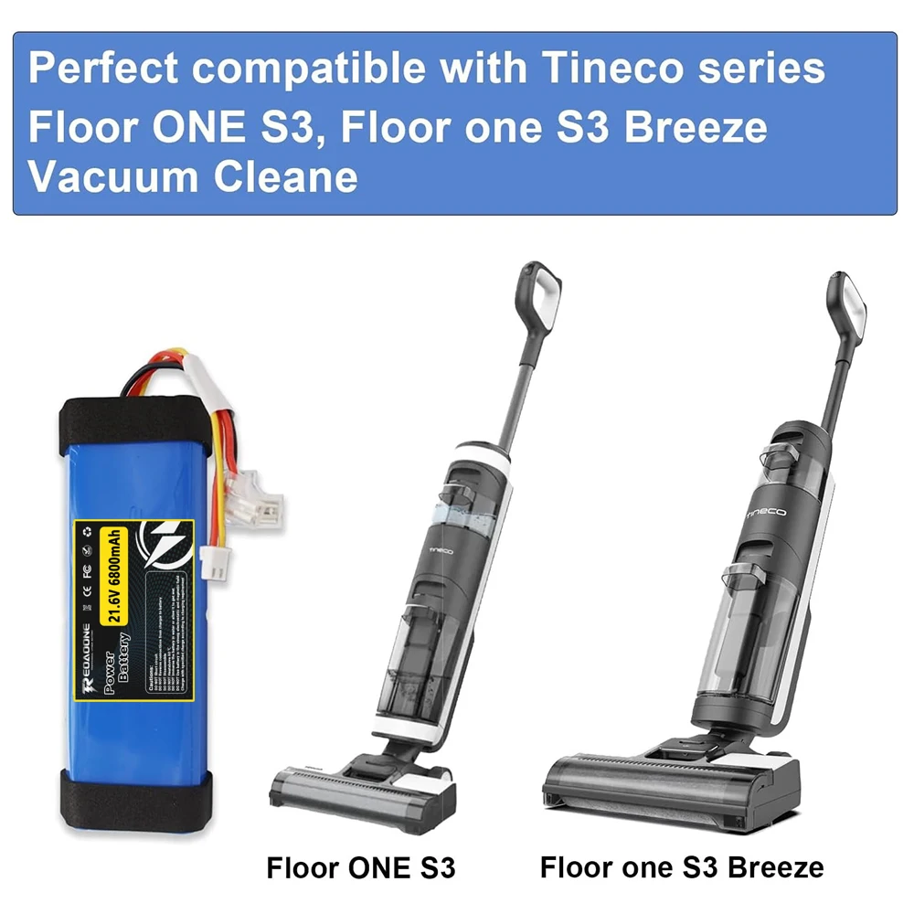for Tineco Floor ONE S3 Breeze 21.6V Replacement Battery 6800mAh High Capacity Cordless Wet Dry Vacuum Cleaner Parts