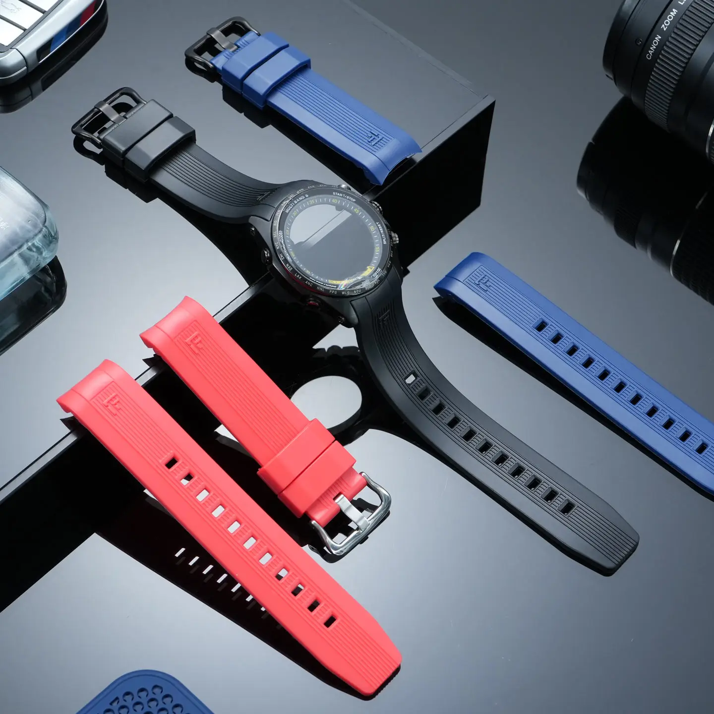 22mm Silicone Rubber Watch Band Strap with Curved End Links for Casio Edifice EQS-500 EQA-200 EQA-300 EQW-M600 Sport Men's view 5