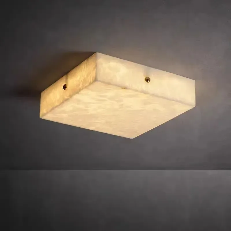 Modern Simple Square Solid Brass Marble Ceiling Lamp Nordic Design for Living Room Dining Room Bedroom Study Decoration