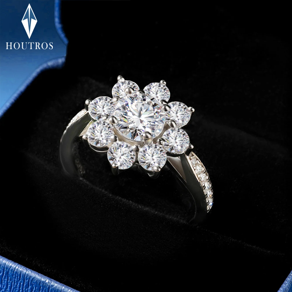 D Color All Moissanite Sunflower Rings For Women 100% 925 Sterling Silver Engagement Ring Party Wedding Bands Fine Jewelry Gift