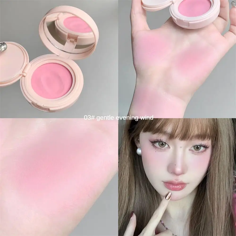 Girl's Pink Face Blush Mud Mousse Blush Palette Rose Cherry Cheek Tint Blusher with Puff Makeup Matte Peach Rouge Contour Shadow