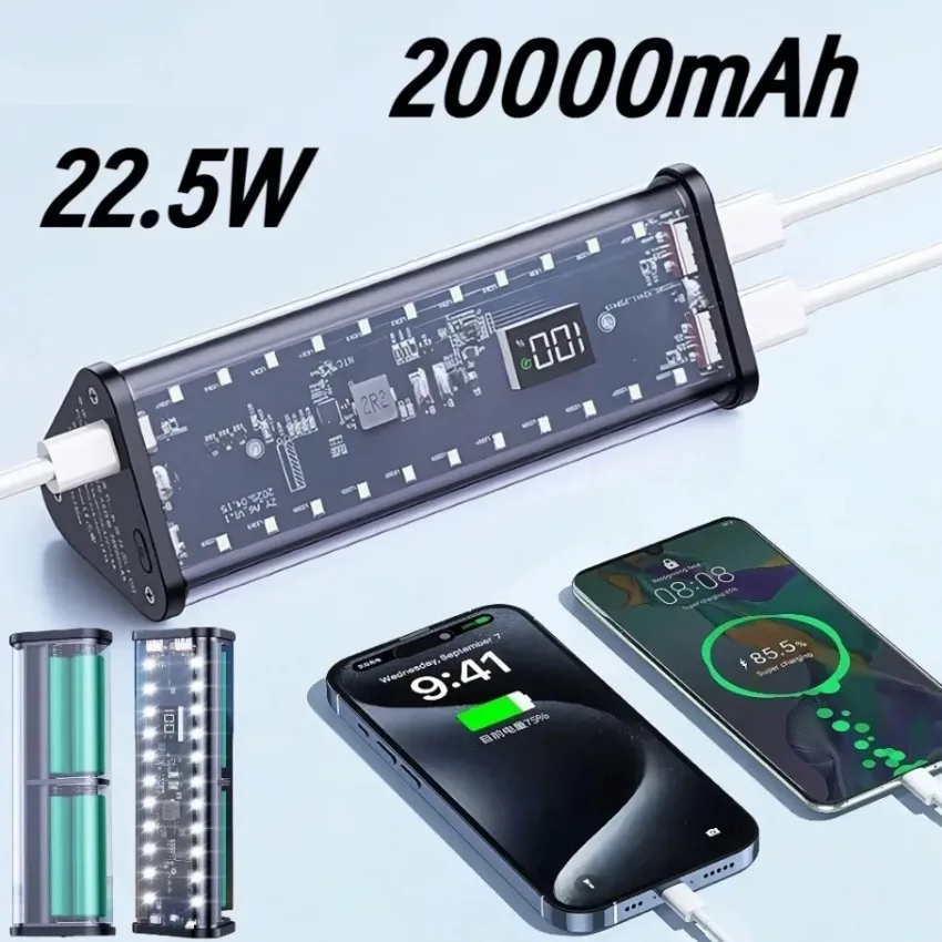 Transparent 6 Slot 18650 Power Bank Case No Welding Required Mobile Power Supply Box Kit With Camping Light USB Fast Charging