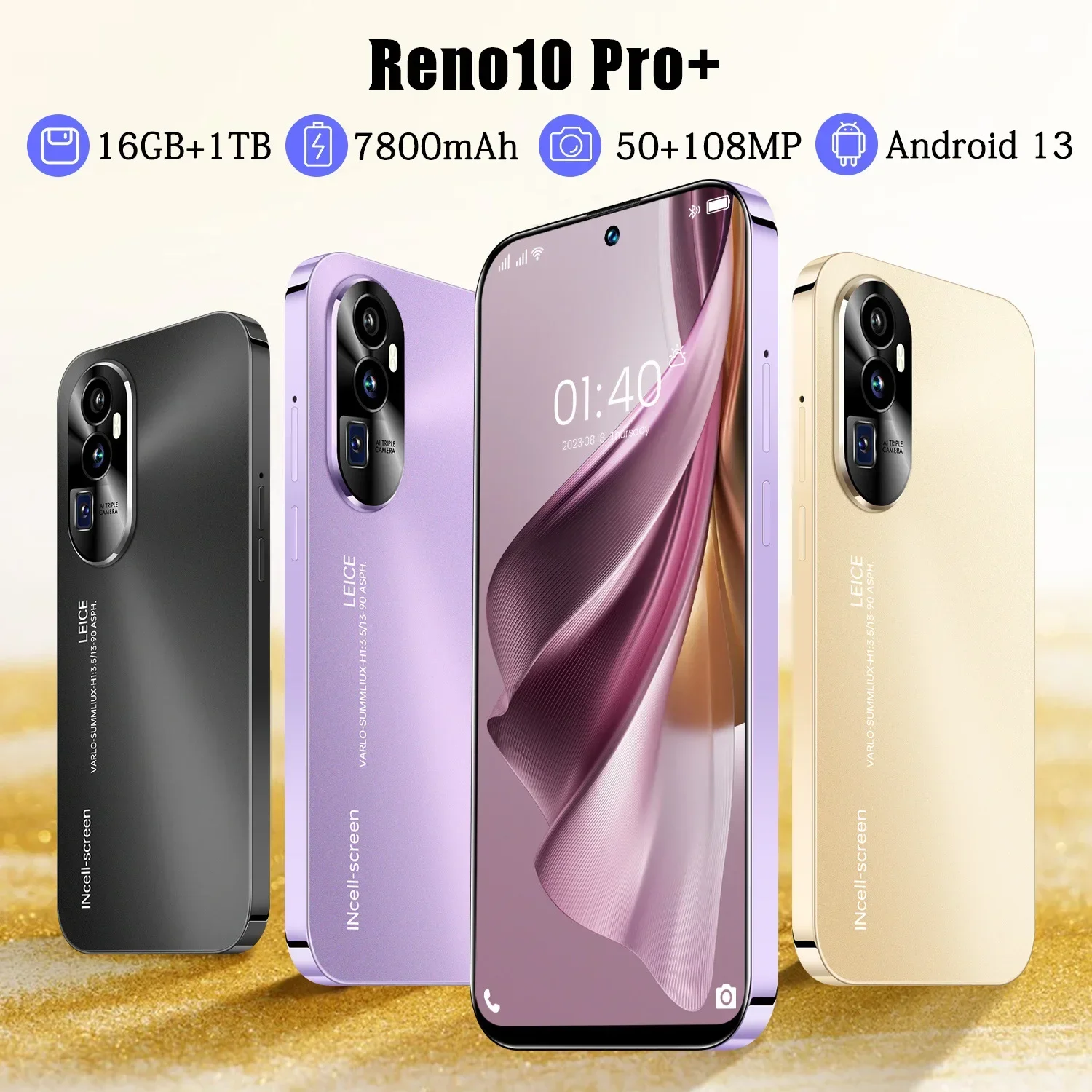 New 2024 Global Renault 10 Pro + 7.3HD Screen Smartphone Android 13 Dual SIM Face Unlock 5G Phone