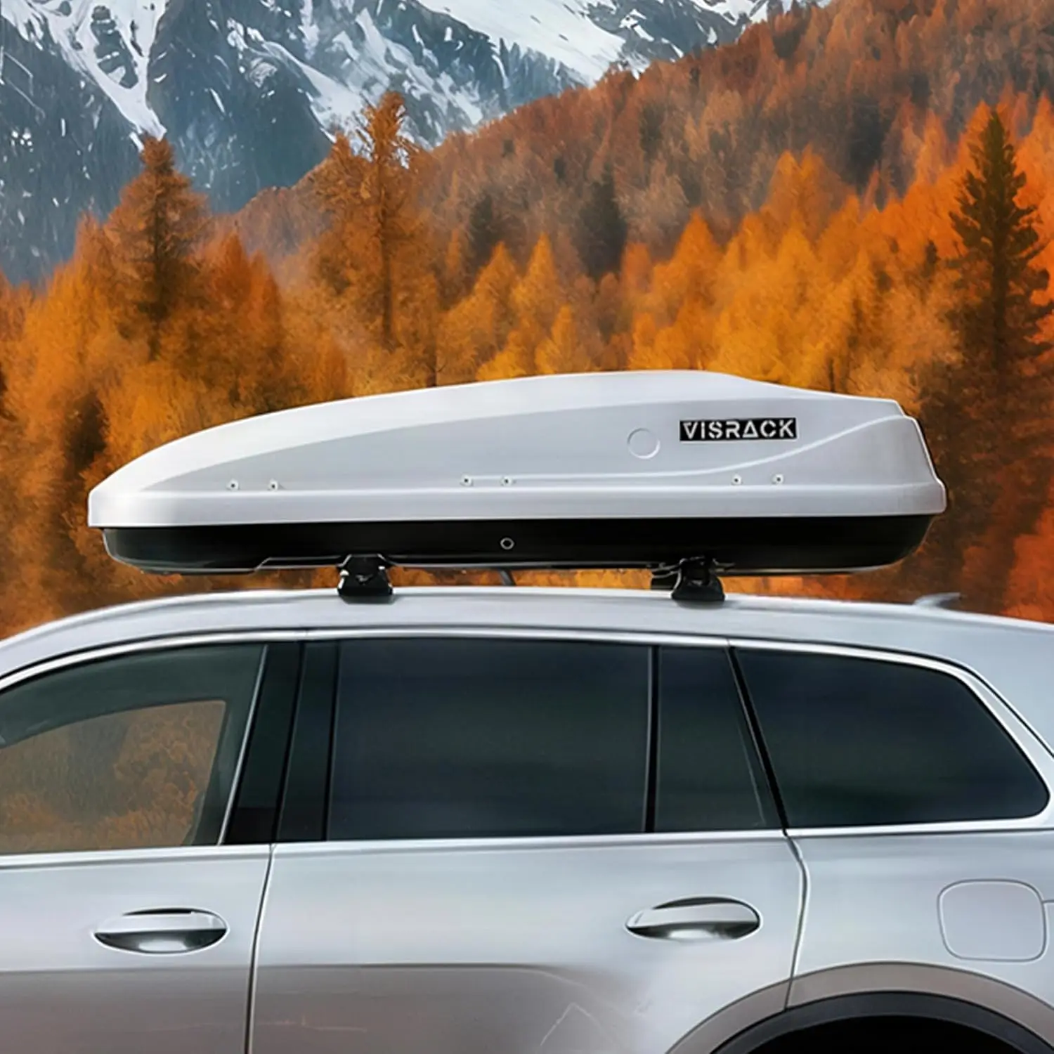 Hard Shell Roof Top Cargo Box, 13 Cu Ft Waterproof White Carrier with Lockable Lid, 56”L x 30”W x 13.7”H Roof Top Cargo Box, Dua