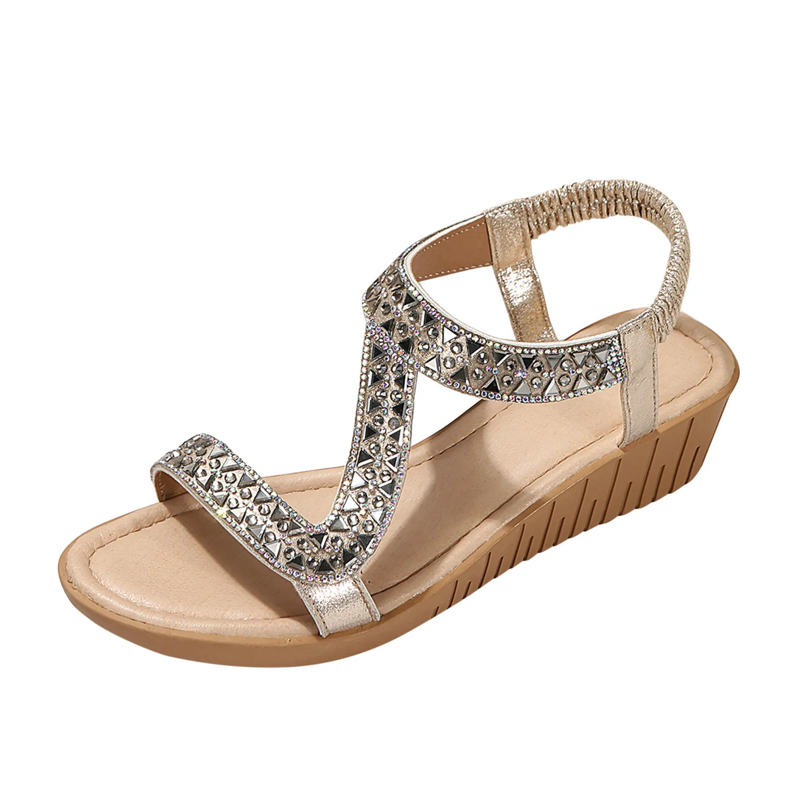 Sports Slide Sandals Ladies Ethnic Summer Rhinestone Decorative Slope Heel Thick Sole Fashion Sandals For Women Flat Size 6